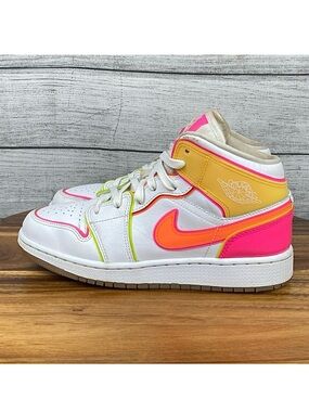 Nike Jordan 1 Mid Edge Glow Pink Orange Shoe CV4611-100 Women Size 7 / Youth 5.5